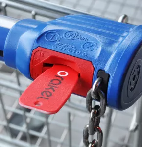Red Shopping Cart Token in recycled plastic printed with full colour