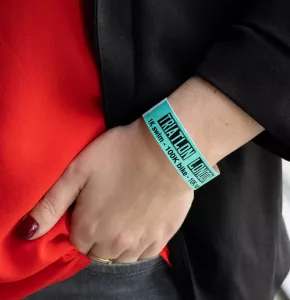 Turquoise Tyvek Wristband printed with black