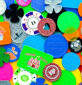 Custom Recycled Plastic Drink Tokens in different shapes