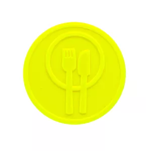 Ficha redonda de color amarillo neón grabada con diseño estándar