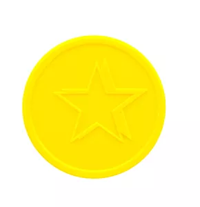 Ficha redonda amarilla grabada con diseño estándar