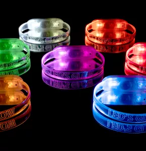 LED Wristbands in Stock engraved with the text 'LED'S GLOW'