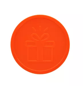 Orange-rote Pfandmarke auf Lager mit graviertem Geschenk