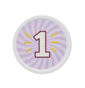 Weiße runde Pfandmarke auf Lager bedruckt mit der Nummer 1