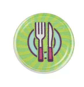 Runde transparente Pfandmarke auf Lager bedruckt mit Besteck