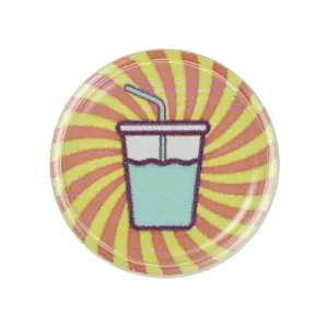 Runde transparente Pfandmarke auf Lager bedruckt mit einem Getränk