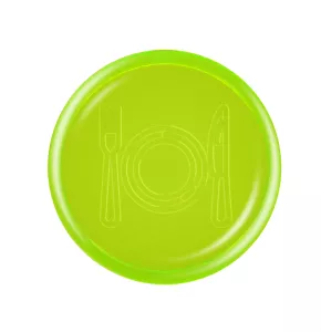 Raktáron lévő Zöld áttetsző zseton dombornyomott evőeszköz grafikával