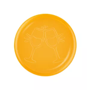 Gettone arancio trasparente in stock con bicchiere di vino in rilievo