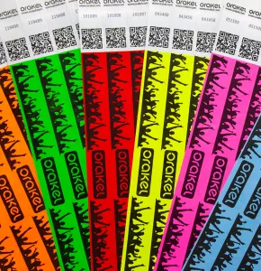 Tyvek Wristbands in Stock with pre-printed designs in different colours