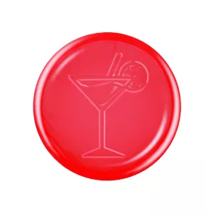 Transparente pinkfarbene Pfandmarke auf Lager mit graviertem Cocktail