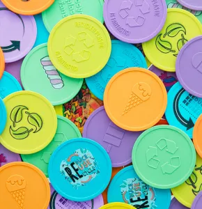 Personalised Recycled Plastic Tokens in pastel colours