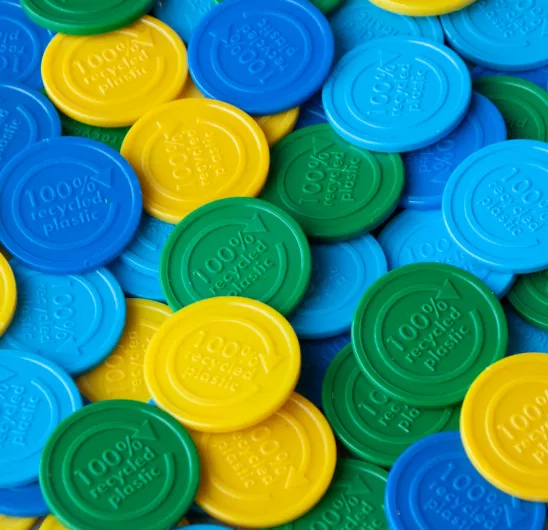 Embossed Tokens made from recycled plastic