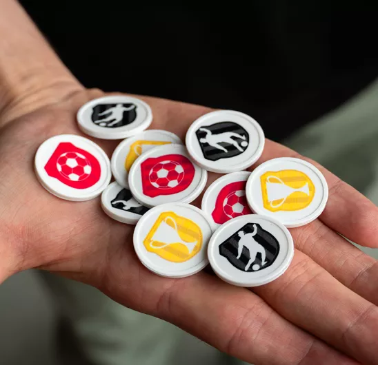 Recycled Plastic Tokens 29 mm with pre-printed football designs