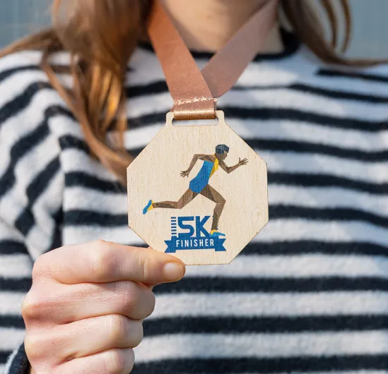 Personalised Plywood Medal with pre-printed ribbon